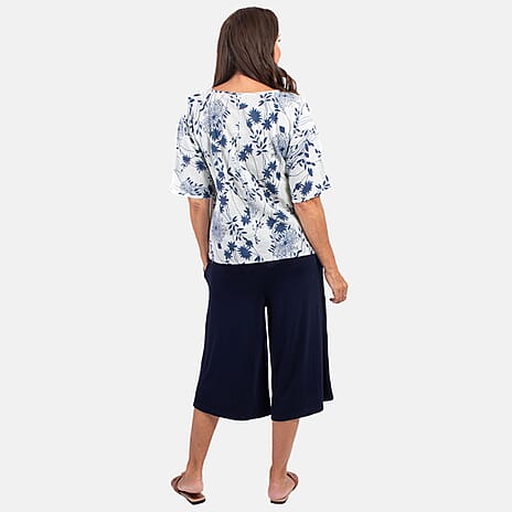Sugar Crisp 100% Cotton Floral Print Top (Size L) - White