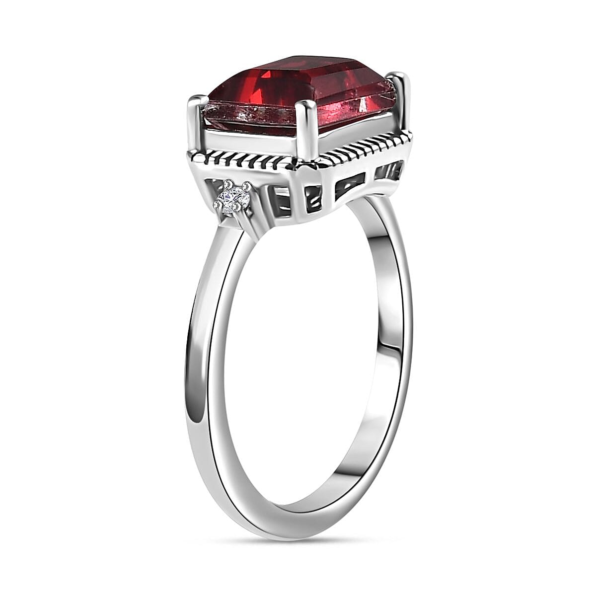 Blazing Red Quartz & Natural Ring in Rhodium Overlay Sterling Silver 2.72 Ct