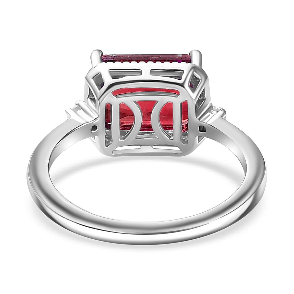 Blazing Red Quartz & Natural Ring in Rhodium Overlay Sterling Silver 2.72 Ct