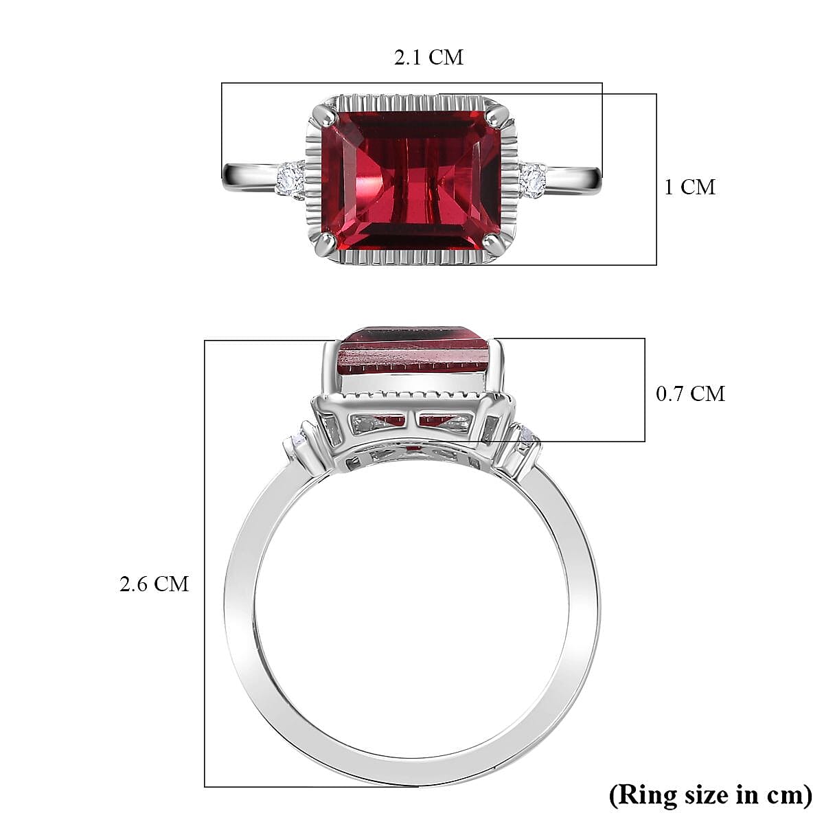 Blazing Red Quartz & Natural Ring in Rhodium Overlay Sterling Silver 2.72 Ct