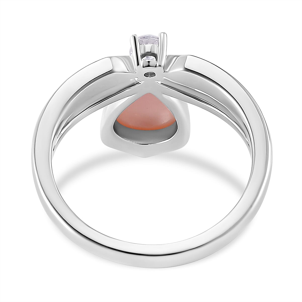 Queen Conch Shell & White Zircon Ring in Rhodium Overlay Sterling Silver 4.04 Ct