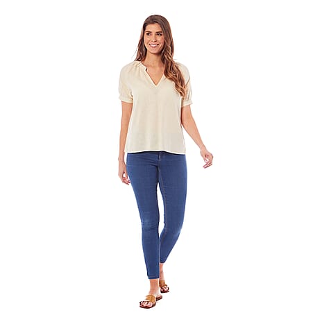Charlotte West Ladies Linen Blend Top (Size 16) - Cream