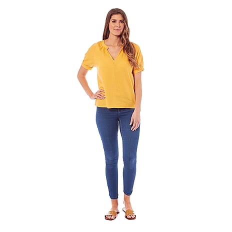 Charlotte West Ladies Linen Blend Short Sleeve Top (Size 12) - Marigold