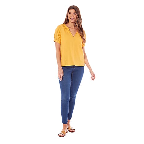 Charlotte West Ladies Linen Blend Short Sleeve Top (Size 12) - Marigold