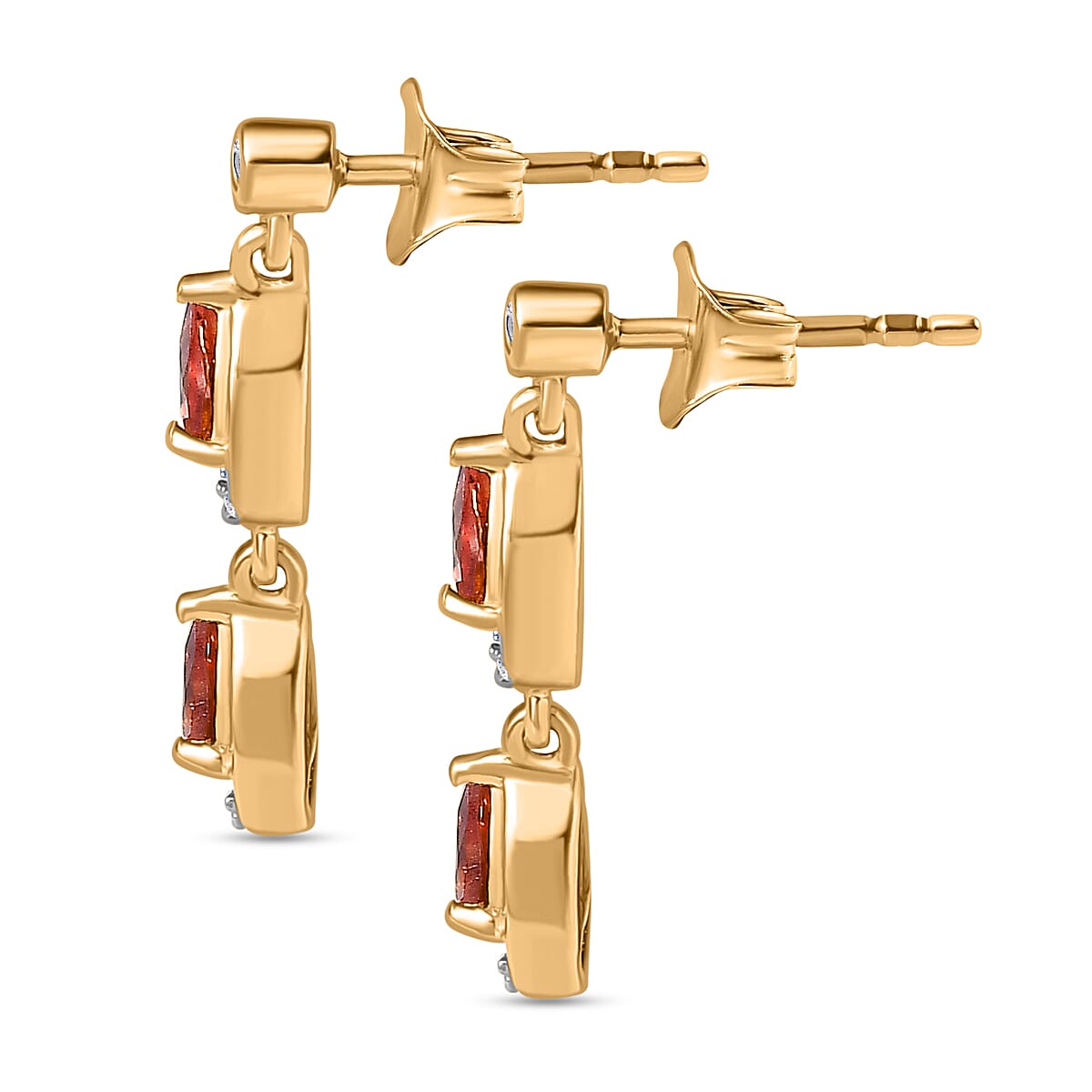 Tanzanian Blush Garnet & Natural Zircon Dangle Earrings in 18K Vermeil Yellow Gold Plated Sterling Silver 1.23 Ct.