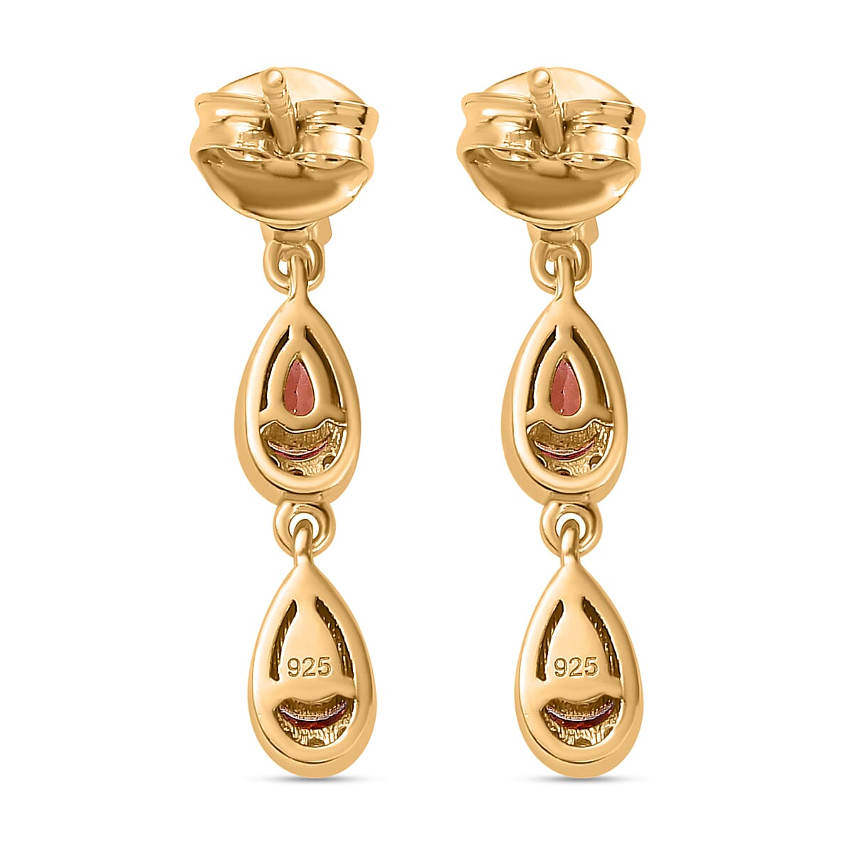 Tanzanian Blush Garnet & Natural Zircon Dangle Earrings in 18K Vermeil Yellow Gold Plated Sterling Silver 1.23 Ct.