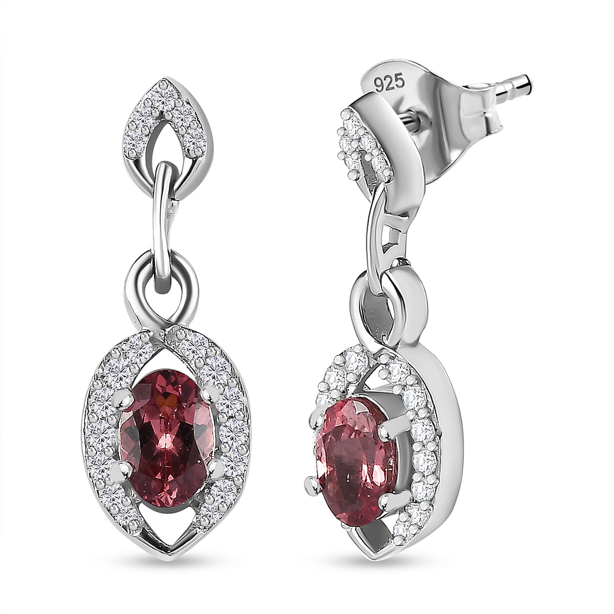 Tanzanian Blush Garnet & Natural Zircon Earrings in Rhodium Overlay Sterling Silver 1.50 Ct
