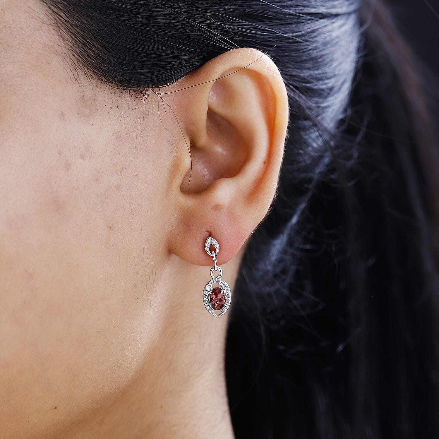 Tanzanian Blush Garnet & Natural Zircon Earrings in Rhodium Overlay Sterling Silver 1.50 Ct