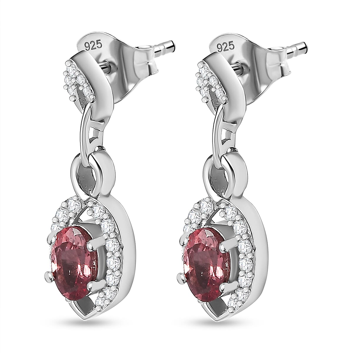 Tanzanian Blush Garnet & Natural Zircon Earrings in Rhodium Overlay Sterling Silver 1.50 Ct