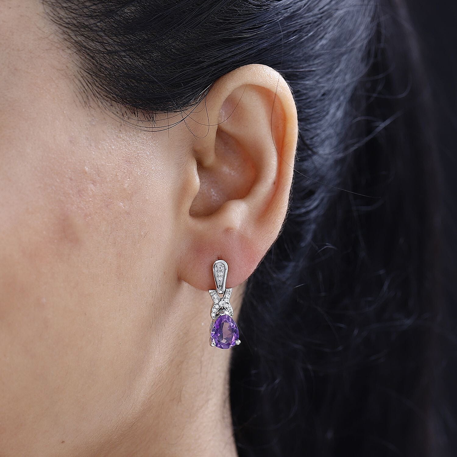 Moroccan Amethyst & Natural Zircon Stud Earrings in Rhodium Overlay Sterling Silver 3.35 Ct