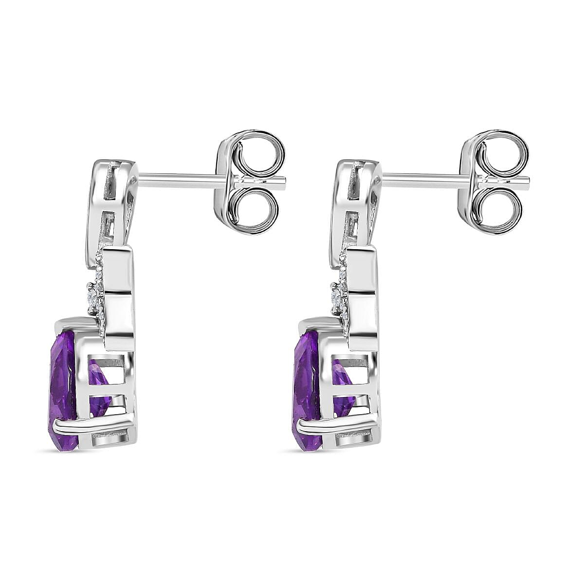 Moroccan Amethyst & Natural Zircon Stud Earrings in Rhodium Overlay Sterling Silver 3.35 Ct