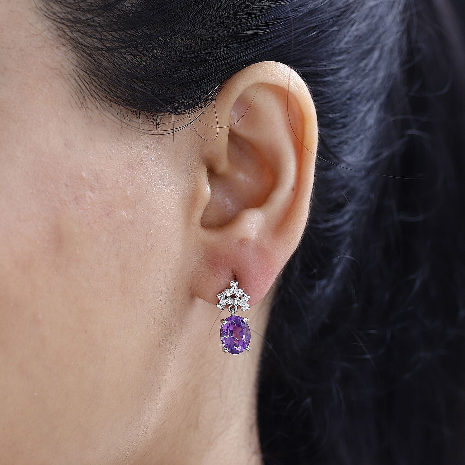 Moroccan Amethyst & Natural Zircon Stud Earrings in Rhodium Overlay Sterling Silver 3.68 Ct