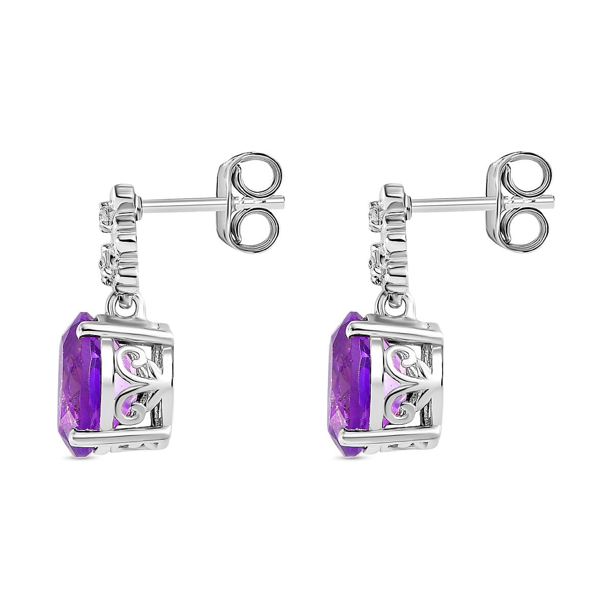 Moroccan Amethyst & Natural Zircon Stud Earrings in Rhodium Overlay Sterling Silver 3.68 Ct