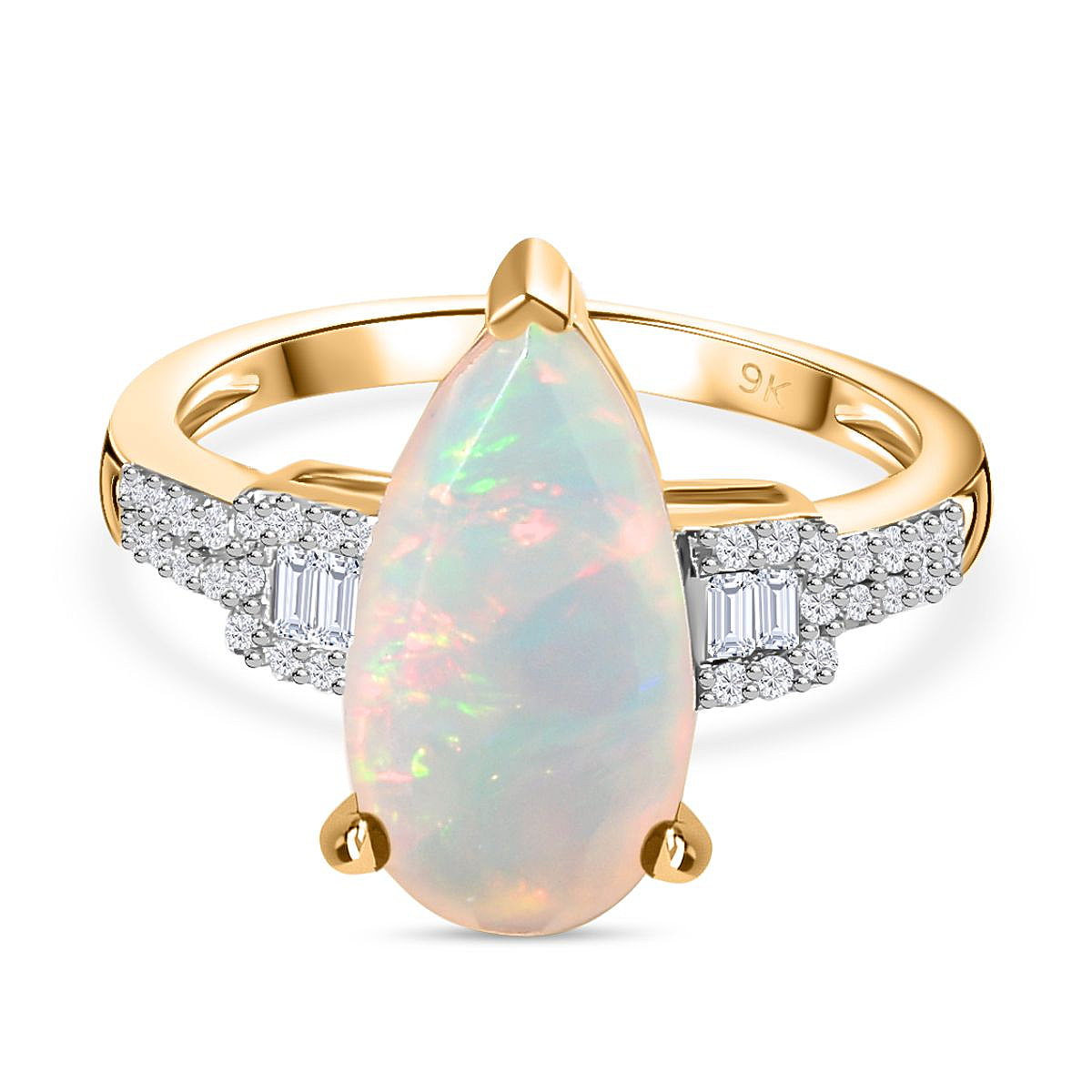 LIQUIDATION DEAL - 9K Yellow Gold AAA Ethiopian Welo Opal & Moissanite Ring 2.85 Ct