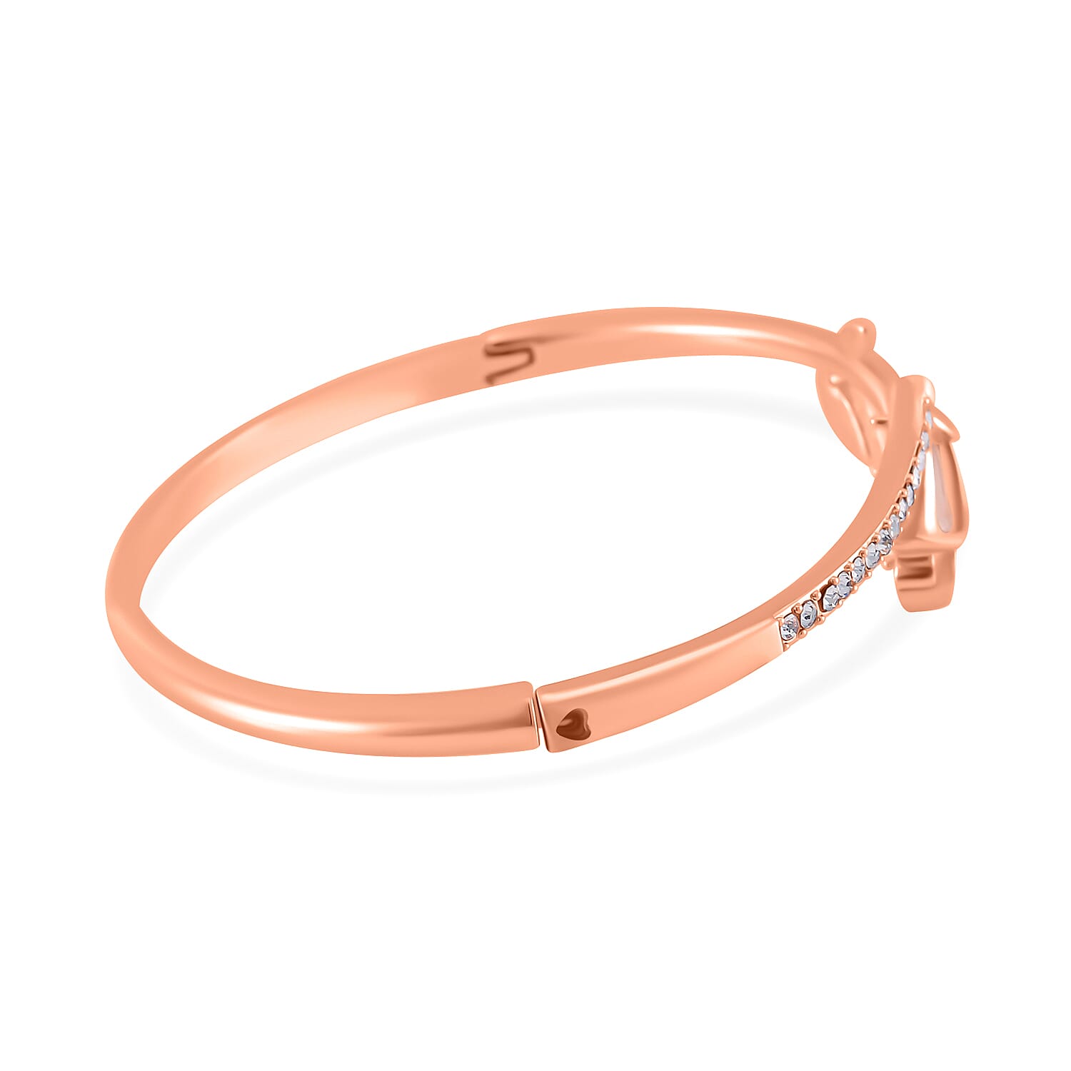 White Austrian Crystal & Created White Cats Eye Bangle (Size 7) in Rose Gold Tone