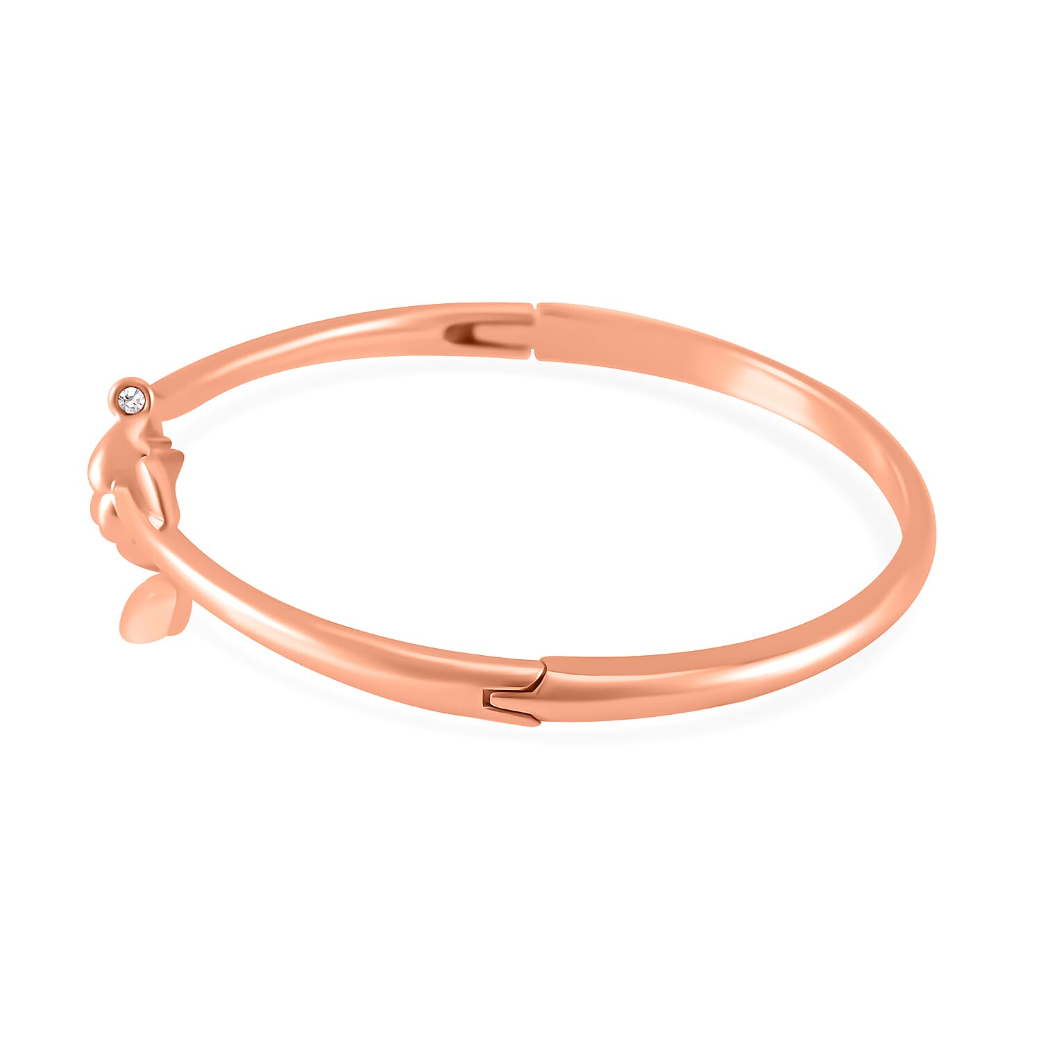 White Austrian Crystal & Created White Cats Eye Bangle (Size 7) in Rose Gold Tone