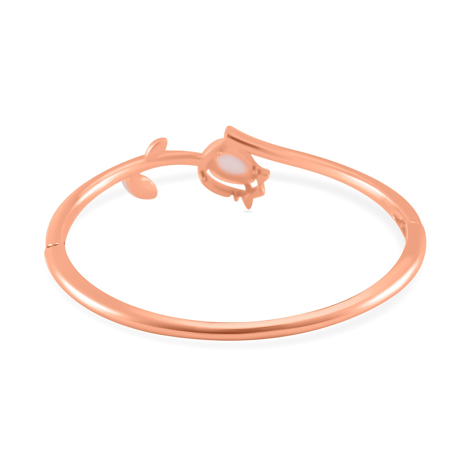 White Austrian Crystal & Created White Cats Eye Bangle (Size 7) in Rose Gold Tone