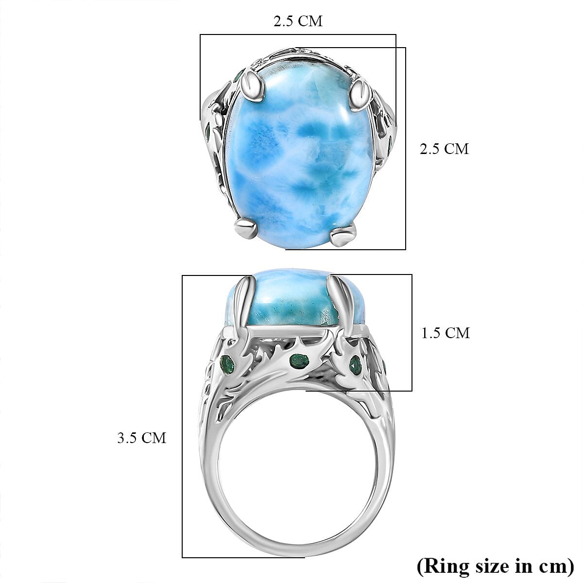Collectors Dream - Rare Size Larimar with Gemfileds Zambian Emerald Designer Inspired Ring in Platinum Overlay Sterling Silver 18.75 Ct Collectors Dream - Rare Size Larimar with Gemfileds Zambian Emerald Designer Inspired Ring in Platinum Overlay Sterling Silver 18.75 Ct