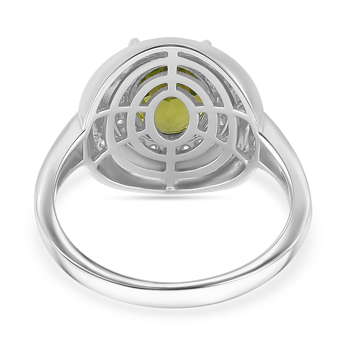 Natural Premium Hebei Peridot and Moissanite Solitaire Ring in Rhodium Overlay Sterling Silver 2.98 Ct. Natural Premium Hebei Peridot and Moissanite Solitaire Ring in Rhodium Overlay Sterling Silver 2.98 Ct.