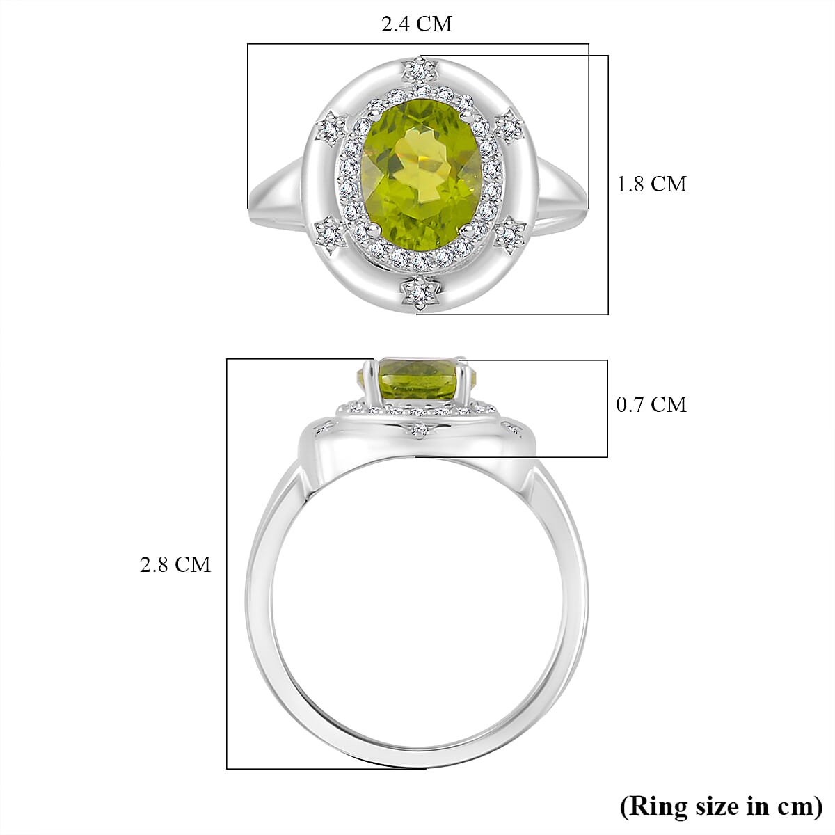 Natural Premium Hebei Peridot and Moissanite Solitaire Ring in Rhodium Overlay Sterling Silver 2.98 Ct. Natural Premium Hebei Peridot and Moissanite Solitaire Ring in Rhodium Overlay Sterling Silver 2.98 Ct.