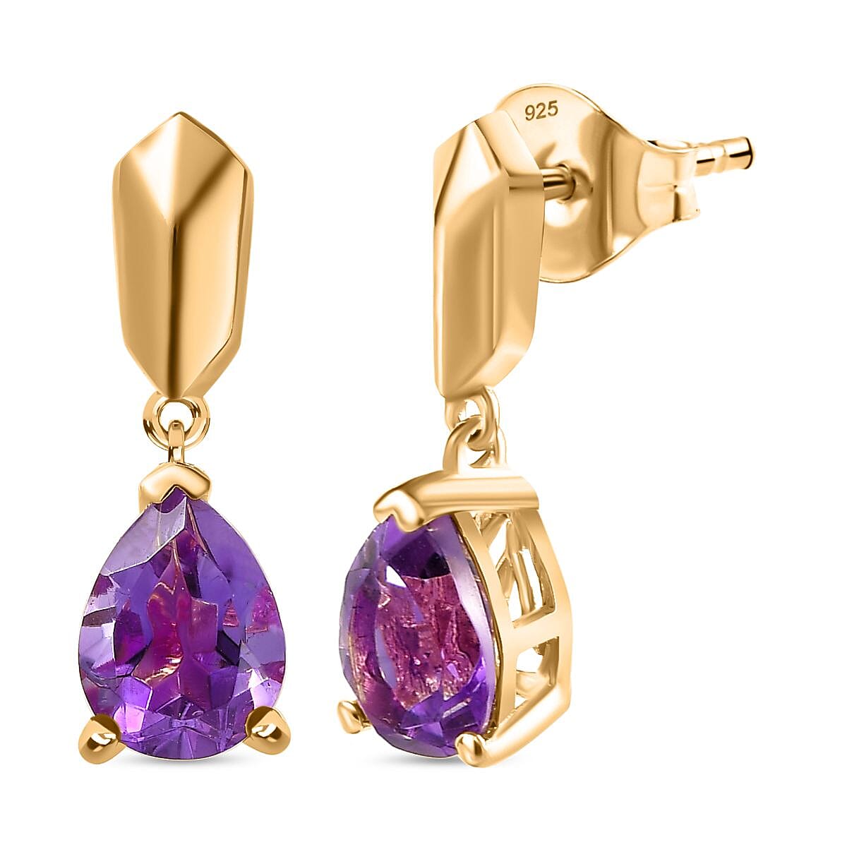 Moroccan Amethyst Solitaire Dangle Earrings in 18K YG Vermeil Plated Sterling Silver 2.00 Ct
