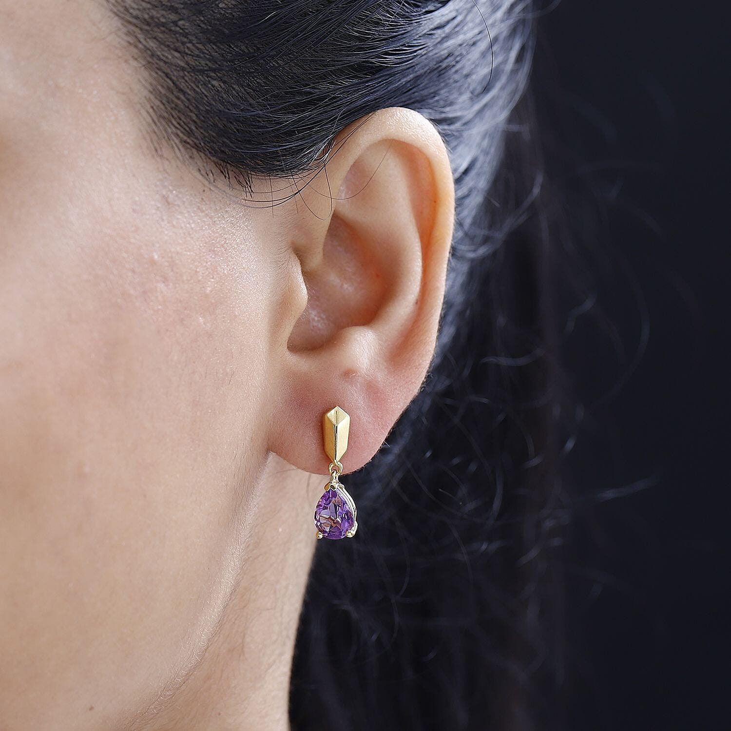 Moroccan Amethyst Solitaire Dangle Earrings in 18K YG Vermeil Plated Sterling Silver 2.00 Ct