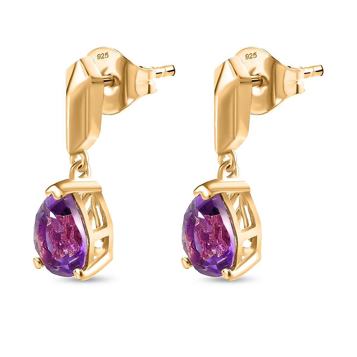 Moroccan Amethyst Solitaire Dangle Earrings in 18K YG Vermeil Plated Sterling Silver 2.00 Ct
