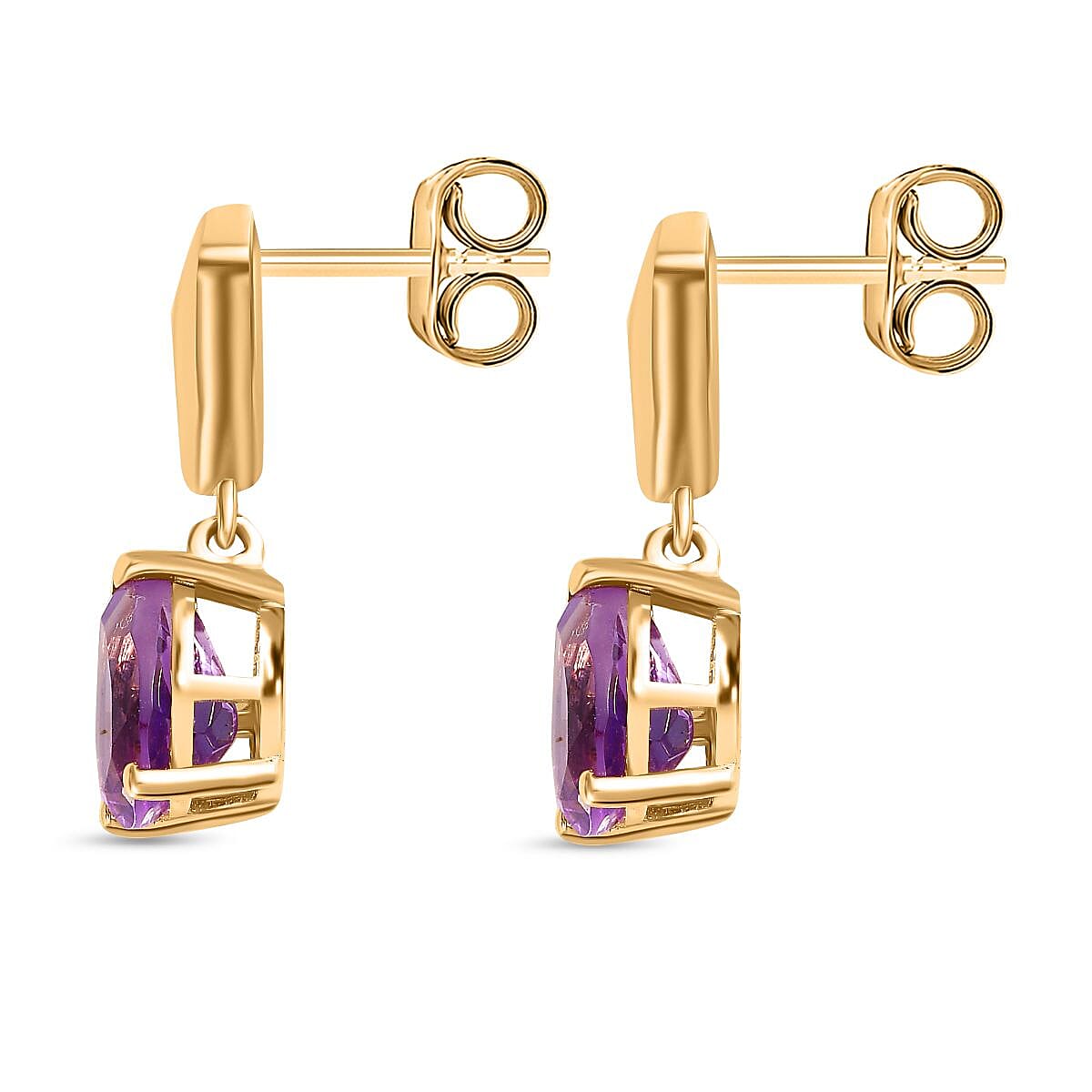 Moroccan Amethyst Solitaire Dangle Earrings in 18K YG Vermeil Plated Sterling Silver 2.00 Ct