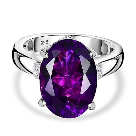Moroccan Amethyst & Natural Zircon Ring in Rhodium Overlay Sterling Silver 5.84 Ct
