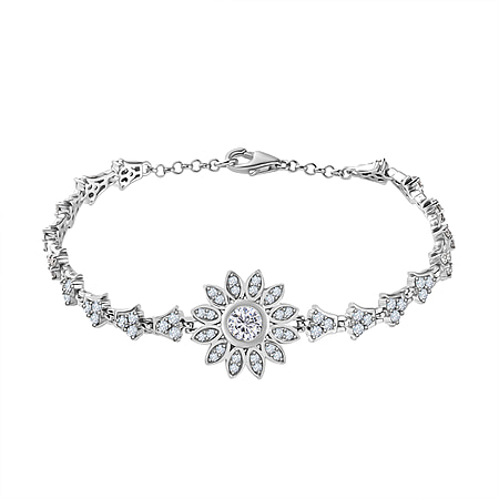 GP Italian Garden Collection - Moissanite Bracelet (Size - 7.5) in Rhodium Overlay Sterling Silver Wt. 11.92 Gms