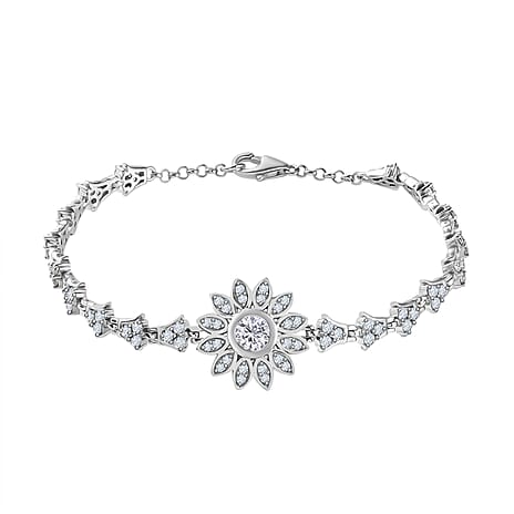 GP Italian Garden Collection - Moissanite Bracelet (Size - 7.5) in Rhodium Overlay Sterling Silver Wt. 11.92 Gms