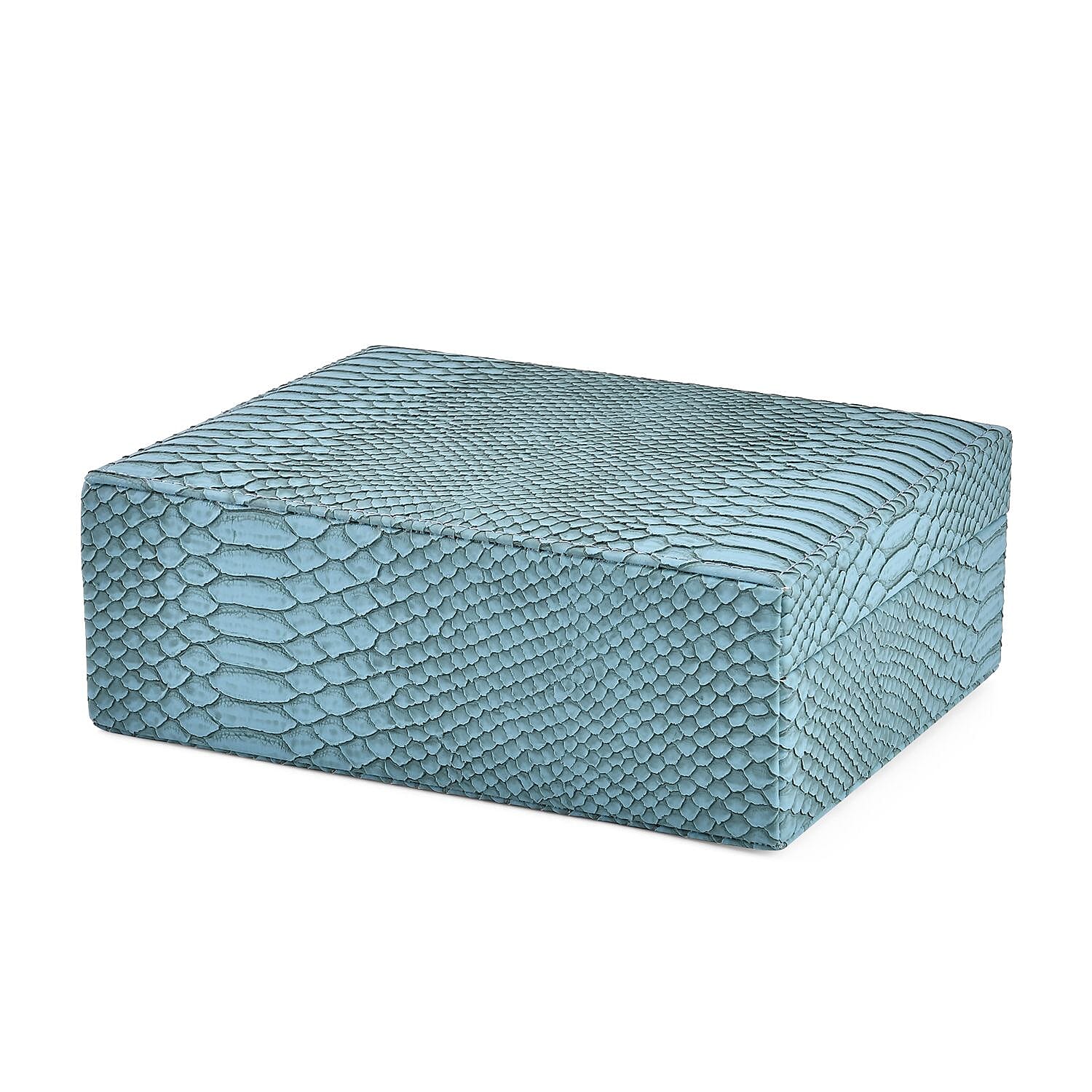 Set of 2 Leatherette Snake Skin Pattern Jewellery Box (Size Large-Small) - Turquoise Blue