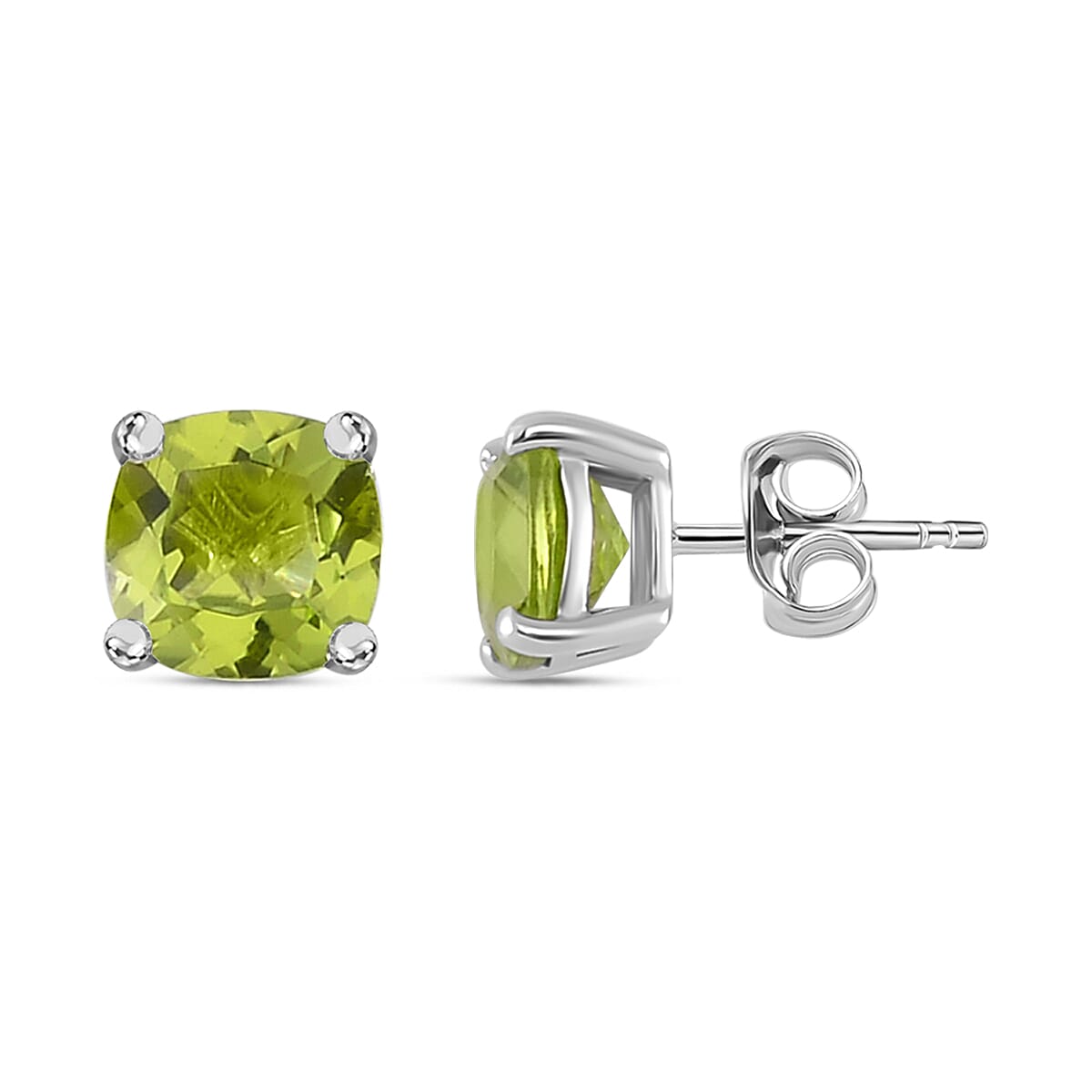 Natural Hebei Peridot Solitaire Earrings in Rhodium Overlay Sterling Silver 3.10 Ct.