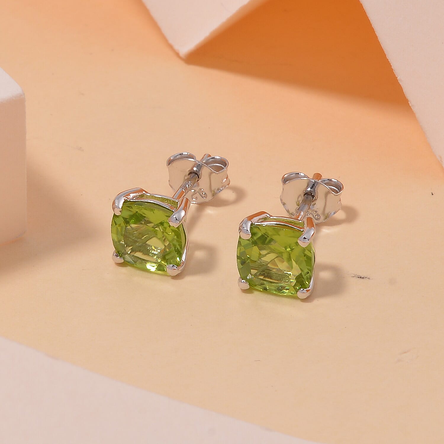 Natural Hebei Peridot Solitaire Earrings in Rhodium Overlay Sterling Silver 3.10 Ct.