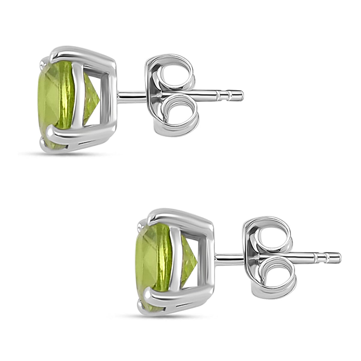 Natural Hebei Peridot Solitaire Earrings in Rhodium Overlay Sterling Silver 3.10 Ct.