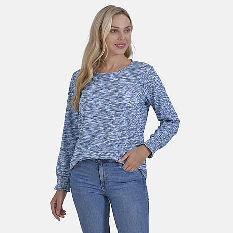 La Marey R-neck Long Sleeve Top (Size 12 to 14) - Blue & Blue