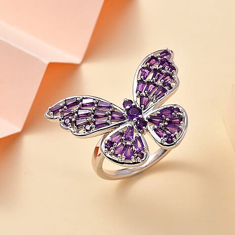 GP Italian Garden Collection - Amethyst Ring in Rhodium Overlay Sterling Silver 1.95 Ct, Silver Wt. 6.30 Gms