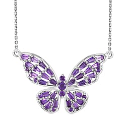 GP Italian Garden Collection - Amethyst Butterfly Necklace (Size - 20) in Rhodium Overlay Sterling Silver
