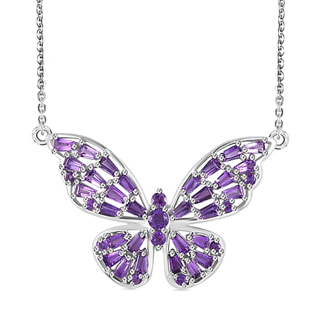 GP Italian Garden Collection - Amethyst Necklace (Size - 20) with Lobster Clasp in Rhodium Overlay Sterling Silver 1.95 Ct