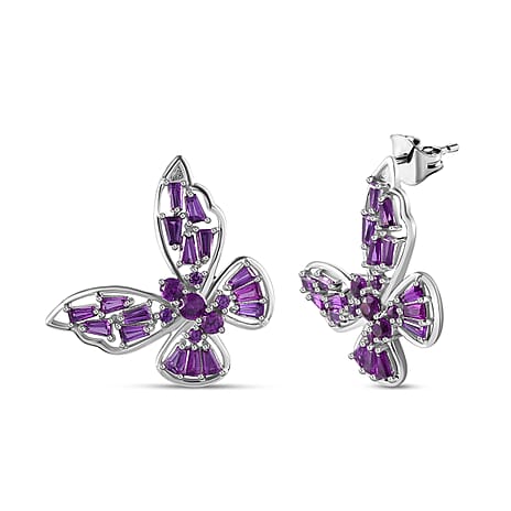 GP Italian Garden Collection - Amethyst Earrings with Push Back in Rhodium Overlay Sterling Silver 2.26 Ct.