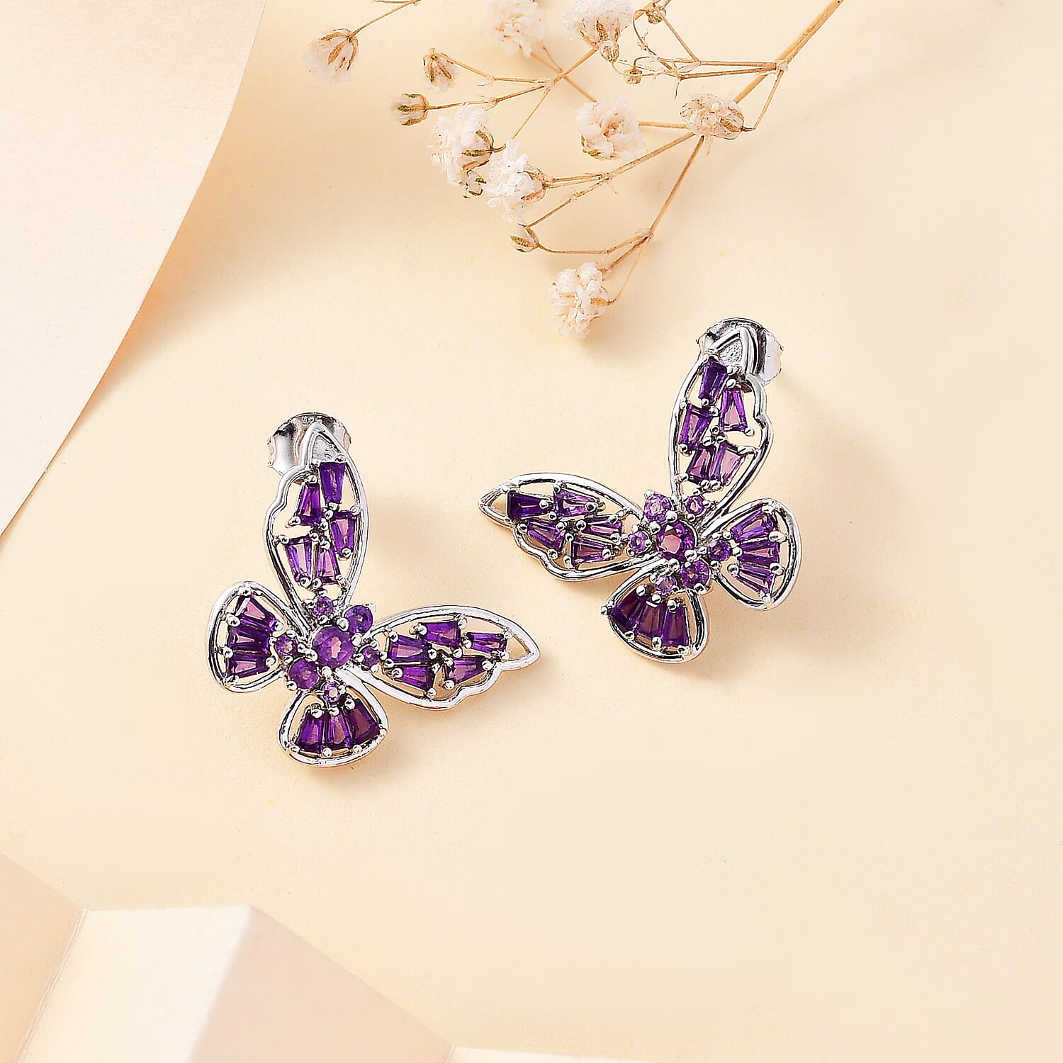 GP Italian Garden Collection - Amethyst Earrings with Push Back in Rhodium Overlay Sterling Silver 2.26 Ct.