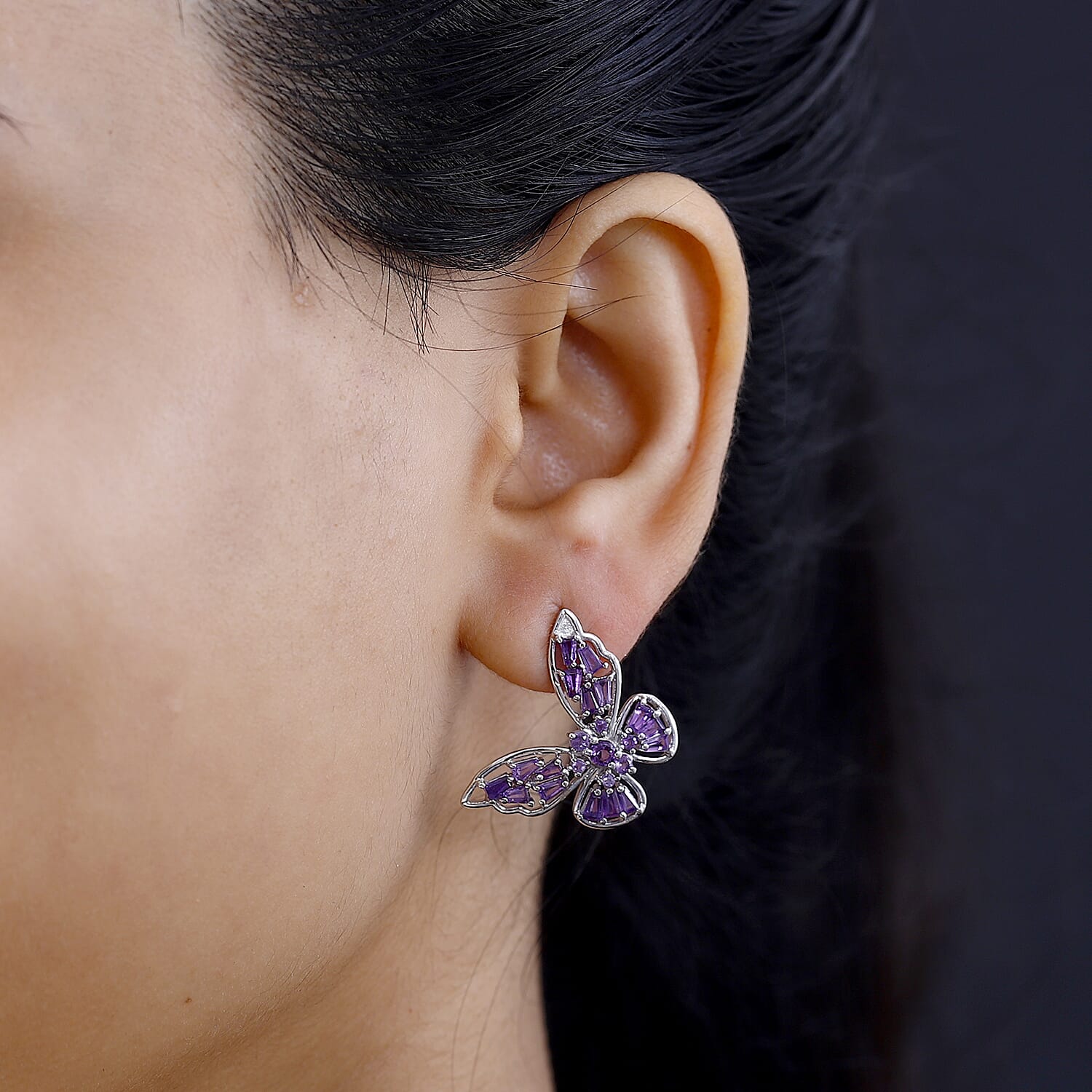GP Italian Garden Collection - Amethyst Earrings with Push Back in Rhodium Overlay Sterling Silver 2.26 Ct.