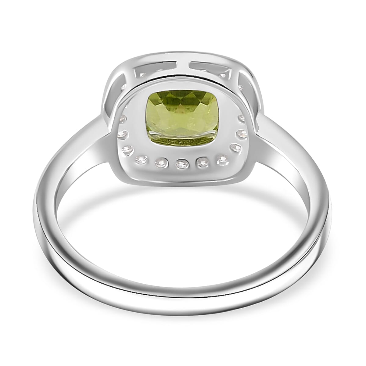 Natural Premium Hebei Peridot and Moissanite Halo Ring in Rhodium Overlay Sterling Silver 3.00 ct. Natural Premium Hebei Peridot and Moissanite Halo Ring in Rhodium Overlay Sterling Silver 3.00 ct.