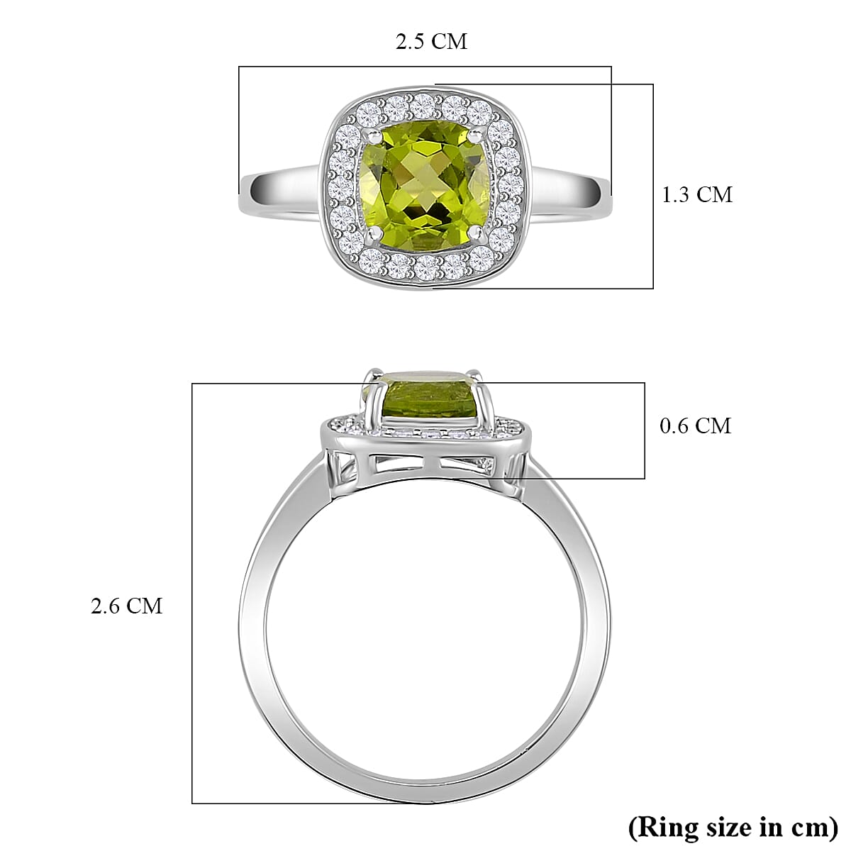 Natural Premium Hebei Peridot and Moissanite Halo Ring in Rhodium Overlay Sterling Silver 3.00 ct. Natural Premium Hebei Peridot and Moissanite Halo Ring in Rhodium Overlay Sterling Silver 3.00 ct.