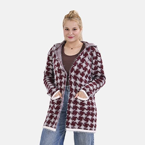 Tamsy Winter Coatigan with Hoodie - (Size 8-20) Red & White
