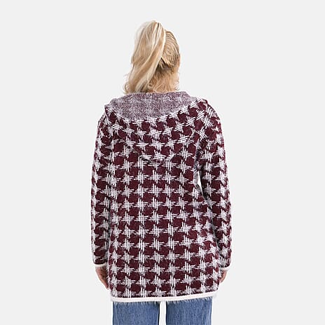 Tamsy Winter Coatigan with Hoodie - (Size 8-20) Red & White