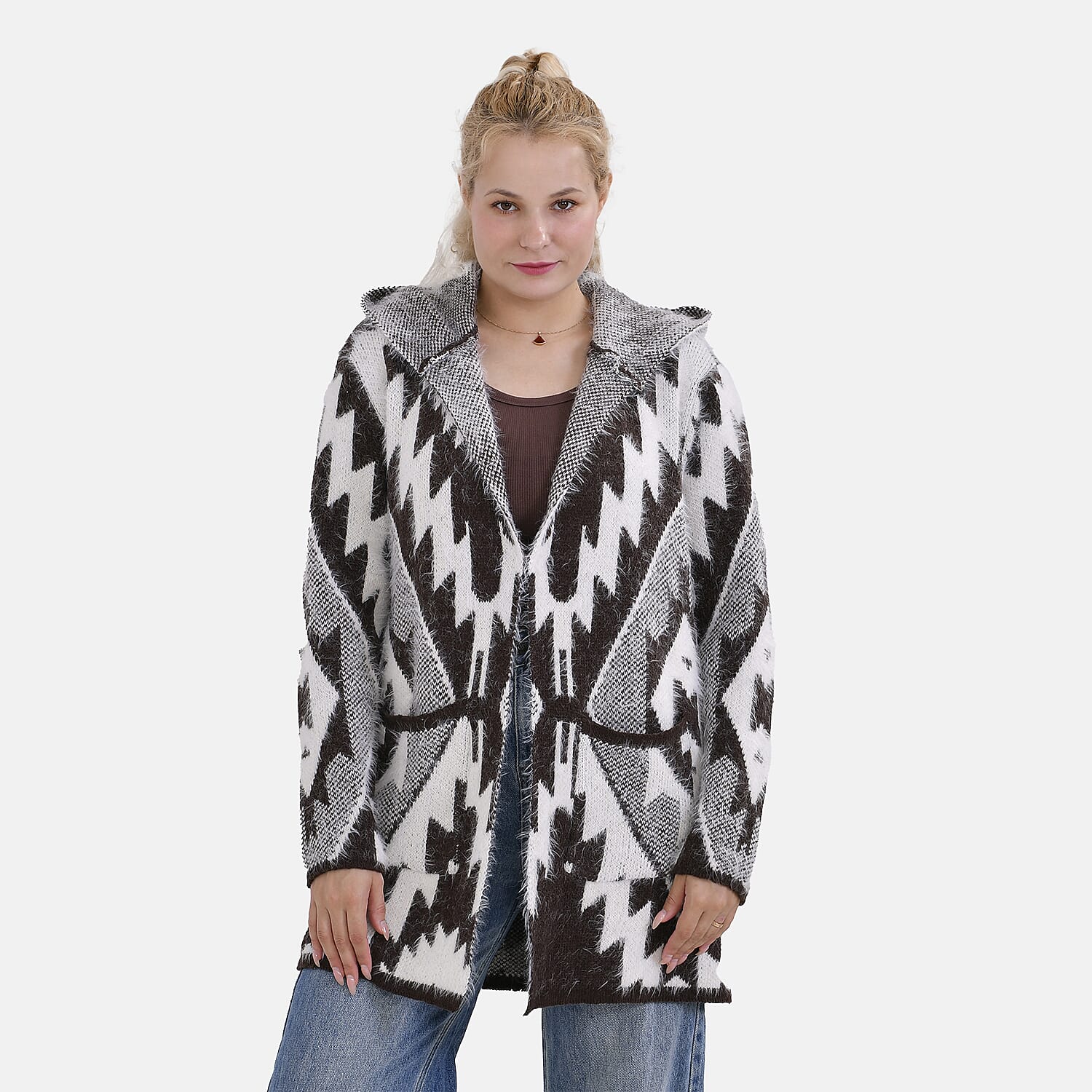 Tamsy Winter Hoodie Coatigan with 2 Pockets (Free Size) - Brown