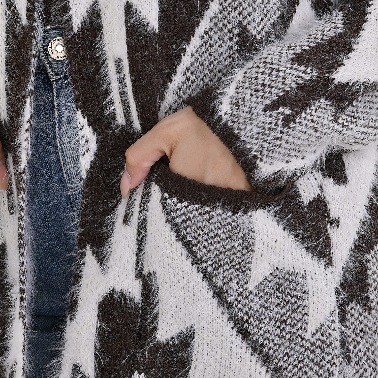 Tamsy Winter Hoodie Coatigan with 2 Pockets (Free Size) - Brown