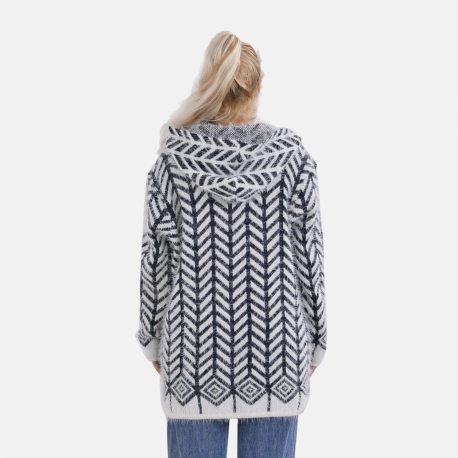 Tamsy Winter Coatigan with Hoodie (Size 8-20) Navy & White