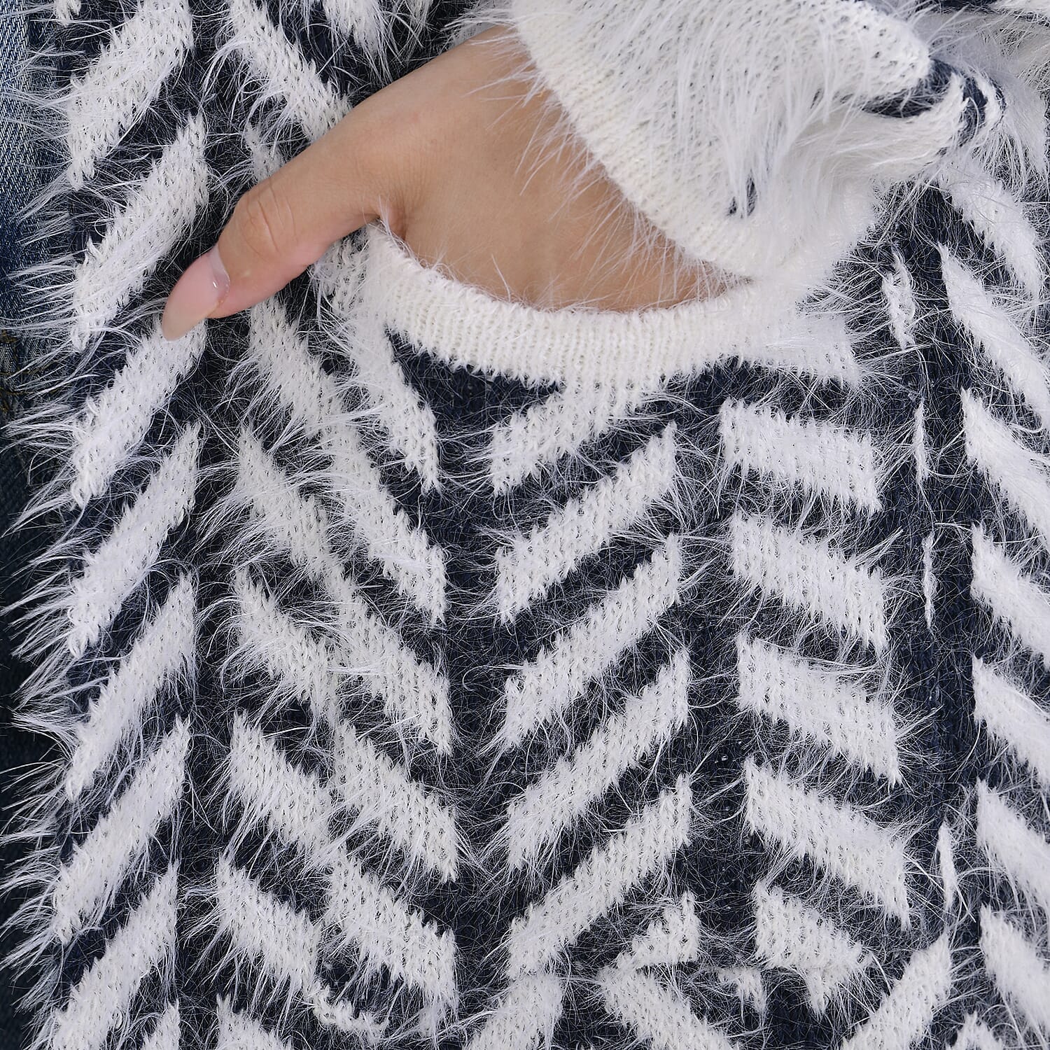 Tamsy Winter Coatigan with Hoodie (Size 8-20) Navy & White